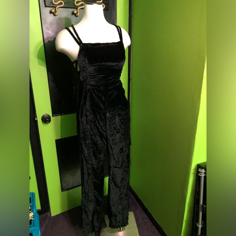 Free people black velvet lace up jumpsuit - Picture 3 of 12